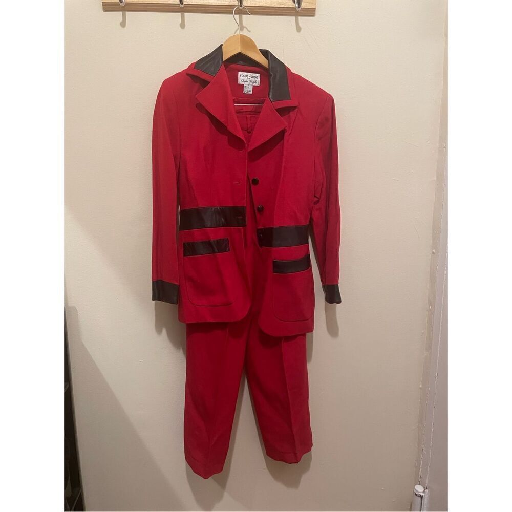 Focus 2000 by Charles glueck red wool 90s 80s two piece suit set size 6